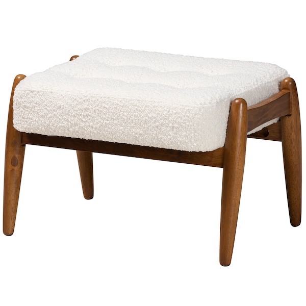 Baxton Studio Jeanine Japandi Cream Boucle Fabric and Walnut Brown Finished Rubberwood Ottoman Footstool 228-12965-ZORO - main